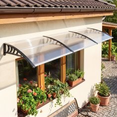 OUTSUNNY Zunanja ukrivljena nadstrešnica z vijaki in sorniki vključeni, nadstrešnica iz polikarbonata, PP in aluminija, 90x295x23.5 cm, črna in prozorna