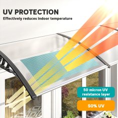 OUTSUNNY Zunanja ukrivljena nadstrešnica z vijaki in sorniki vključeni, nadstrešnica iz polikarbonata, PP in aluminija, 90x295x23.5 cm, črna in prozorna