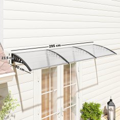 OUTSUNNY Zunanja ukrivljena nadstrešnica z vijaki in sorniki vključeni, nadstrešnica iz polikarbonata, PP in aluminija, 90x295x23.5 cm, črna in prozorna