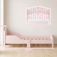 AIYAPLAY Montessori postelja za otroke 3-6 let, 146x76.5 cm enojna postelja za otroke s protipadničnimi ograjami in letveno mrežo, oblika pentlje iz lesa za otroško sobo, roza