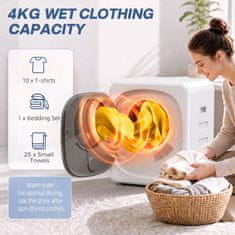 HOMCOM Mini prenosni sušilnik 2.5 kg, 5 programov, 800W kompaktni sušilnik, sprednje polnjenje, do 60Celsius, zložljiv/stenski/samostoječ, boben iz nerjavečega jekla, samodejni izklop, bela