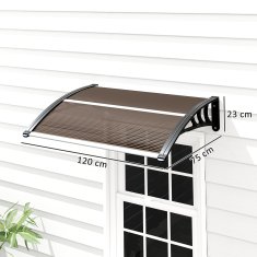 OUTSUNNY Nadstrešek za zunanjost 75x120cm, nadstrešek za zunanjost iz polikarbonata, polipropilena in aluminija, za balkonska okna in vrata, anti UV, rjava