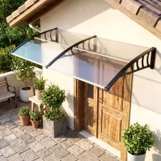 OUTSUNNY Zunanja nadstrešnica 200x96cm, nadstrešnica za zunanjost z nosilci iz polikarbonata in aluminijastimi palicami, za balkon okna in vrata, črna in prosojna