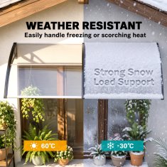 OUTSUNNY Zunanja nadstrešnica 200x96cm, nadstrešnica za zunanjost z nosilci iz polikarbonata in aluminijastimi palicami, za balkon okna in vrata, črna in prosojna