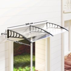 OUTSUNNY Zunanja nadstrešnica 200x96cm, nadstrešnica za zunanjost z nosilci iz polikarbonata in aluminijastimi palicami, za balkon okna in vrata, črna in prosojna