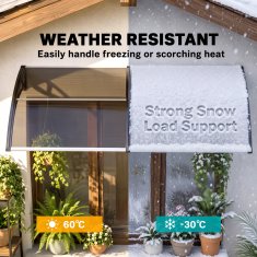 OUTSUNNY Zunanji nadstrešek 200x96cm, zunanji nadstrešek z nosilci iz polikarbonata in palicami iz aluminija, za balkone okna in vrata, rjav