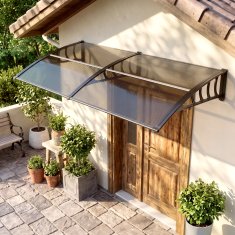 OUTSUNNY Zunanji nadstrešek 200x96cm, zunanji nadstrešek z nosilci iz polikarbonata in palicami iz aluminija, za balkone okna in vrata, rjav