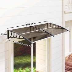 OUTSUNNY Zunanji nadstrešek 200x96cm, zunanji nadstrešek z nosilci iz polikarbonata in palicami iz aluminija, za balkone okna in vrata, rjav