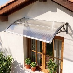 OUTSUNNY Zunanja nadstrešnica 110x60cm, nadstrešnica z nosilci iz polikarbonata in aluminijastimi palicami, za balkonska okna in vrata, siva in prozorna