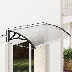 OUTSUNNY Zunanja tenda in zunanji nadstrešek 110x60cm, zunanji nadstrešek z nosilci iz polikarbonata in palicami iz aluminija, za balkon, okna in vrata, prozoren