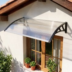 OUTSUNNY Zunanja tenda in zunanji nadstrešek 110x60cm, zunanji nadstrešek z nosilci iz polikarbonata in palicami iz aluminija, za balkon, okna in vrata, prozoren