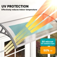 OUTSUNNY Zunanja nadstrešnica 110x60cm, nadstrešnica z nosilci iz polikarbonata in aluminijastimi palicami, za balkonska okna in vrata, siva in prozorna