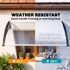 OUTSUNNY Zunanja tenda in zunanji nadstrešek 110x60cm, zunanji nadstrešek z nosilci iz polikarbonata in palicami iz aluminija, za balkon, okna in vrata, prozoren