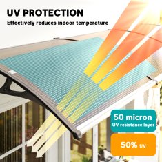 OUTSUNNY Zunanja nadstrešnica 303x96cm, nadstrešnica za zunanjo uporabo s nosilci iz polikarbonata in aluminijastimi palicami, za balkon okna in vrata, rjava