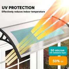 OUTSUNNY Zunanja tenda in zunanji nadstrešek 110x60cm, zunanji nadstrešek z nosilci iz polikarbonata in palicami iz aluminija, za balkon, okna in vrata, prozoren