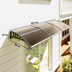 OUTSUNNY Zunanja nadstrešnica 303x96cm, nadstrešnica za zunanjo uporabo s nosilci iz polikarbonata in aluminijastimi palicami, za balkon okna in vrata, rjava