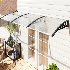 OUTSUNNY Nadstrešek za zunanjo uporabo 303x96cm, nadstrešek z nosilci iz polikarbonata in aluminijastimi palicami, za balkon, okna in vrata, prozoren