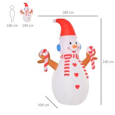HOMCOM Napihljiv snežak 240cm, božična okrasitev za zunanjost z LED lučmi iz nepremočljivega poliestra IP44