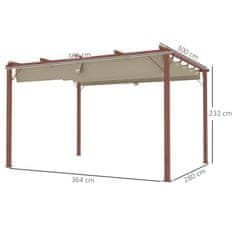 OUTSUNNY Gazebo pergola 3x4 m z drsno streho, koli in vijaki, vrtna pergola iz poliestra 180g/m2 in aluminija, UV30+, za patio, teraso, balkon, verando in zunanjost, barva lesa