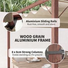 OUTSUNNY Gazebo pergola 3x4 m z drsno streho, koli in vijaki, vrtna pergola iz poliestra 180g/m2 in aluminija, UV30+, za patio, teraso, balkon, verando in zunanjost, barva lesa