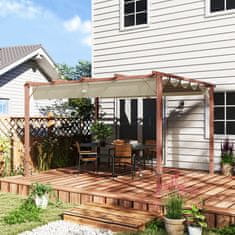 OUTSUNNY Gazebo pergola 3x4 m z drsno streho, koli in vijaki, vrtna pergola iz poliestra 180g/m2 in aluminija, UV30+, za patio, teraso, balkon, verando in zunanjost, barva lesa