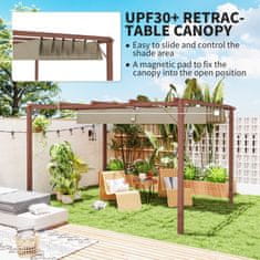 OUTSUNNY Gazebo pergola 3x4 m z drsno streho, koli in vijaki, vrtna pergola iz poliestra 180g/m2 in aluminija, UV30+, za patio, teraso, balkon, verando in zunanjost, barva lesa