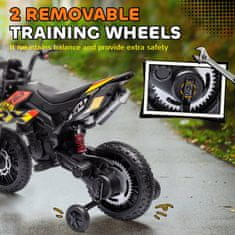 AIYAPLAY 12V aprilia električni motocikel za otroke od 37 do 96 mesecev z dvojnimi motorji, električni motor z snemljivimi podpornimi kolesci, žarometi, usb vrata in glasba, 6 km/h, nosilnost 30 kg, rumena