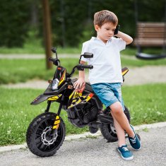 AIYAPLAY 12V aprilia električni motocikel za otroke od 37 do 96 mesecev z dvojnimi motorji, električni motor z snemljivimi podpornimi kolesci, žarometi, usb vrata in glasba, 6 km/h, nosilnost 30 kg, rumena