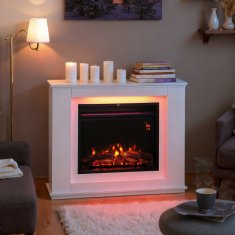 HOMCOM Camino elettrico da incasso effetto fiamma 3D realistico, 2000W caminetto elettrico silenzioso con luce 12 colori, termostato, riscaldamento regolabile, timer e telecomando, 30m2, bianco
