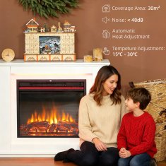 HOMCOM Camino elettrico da incasso effetto fiamma 3D realistico, 2000W caminetto elettrico silenzioso con luce 12 colori, termostato, riscaldamento regolabile, timer e telecomando, 30m2, bianco