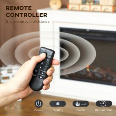 HOMCOM Camino elettrico da incasso effetto fiamma 3D realistico, 2000W caminetto elettrico silenzioso con luce 12 colori, termostato, riscaldamento regolabile, timer e telecomando, 30m2, bianco
