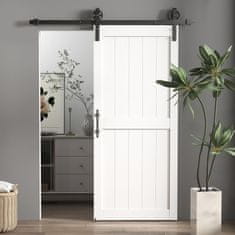 HOMCOM Drsna vrata zunanja stena 91.5x213.4cm, jekleno tirišče, izboljšan ročaj, kolesa, notranja vrata v industrijskem slogu, iz MDF in borovega lesa, nepremočljiva, za kuhinjo, kopalnico, dnevno sobo.