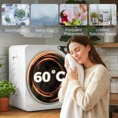 HOMCOM Mini prenosni sušilnik 3 kg, 5 programov, 1000W kompaktni sušilnik, sprednje polnjenje, do 60Celsius, skladljiv/samonosilen, časovnik, boben iz nerjavnega jekla, za dom, bela
