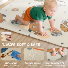 AIYAPLAY Preproga za otroke 0-6 let od 3.45m2 na temo vesolje z nepremočljivo površino, preproga za plazenje iz XPE, 196x176x1.5 cm, večbarvna