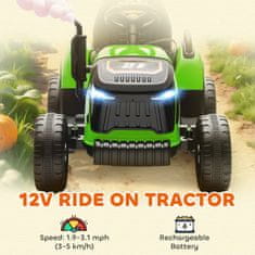 AIYAPLAY 2 V 1 električni traktor za otroke 3-8 let 12V z odstranljivo prikolico, električni jahalni avtomobil za otroke z daljinskim upravljanjem, varnostnim pasom, glasbo, lučmi in hupo, zelena