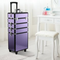 HOMCOM Profesionalni kovček za ličila, aluminijast potovalni voziček za ličila, 2 kolesi, vijolična 33.5x23x76/95.5cm