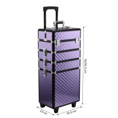 HOMCOM Profesionalni kovček za ličila, aluminijast potovalni voziček za ličila, 2 kolesi, vijolična 33.5x23x76/95.5cm