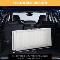 HOMCOM Prenosna rampa za invalidski voziček, 91x72 cm zložljiva protizdrsna rampa iz aluminija, nosilnost 270 kg, za stopnice, stopnišča, vrata in avto, srebrna