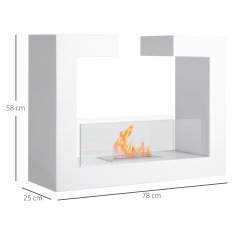 HOMCOM Namizni bioetanolski kamin 2000W iz nerjavečega jekla brez vonja s steklom 78 x 25 x 58 cm bel