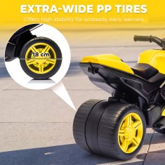 AIYAPLAY Kolo brez pedal za otroke 18-36 mesecev, balančno kolo z glasbo in izjemno širokimi kolesi, motociklistični dizajn, do 20 kg, rumeno