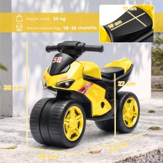 AIYAPLAY Kolo brez pedal za otroke 18-36 mesecev, balančno kolo z glasbo in izjemno širokimi kolesi, motociklistični dizajn, do 20 kg, rumeno