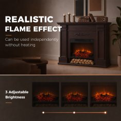 HOMCOM Camino elettrico da terra/incasso con cornice e ripiano per TV 55'', 1800W, effetto fiamma 3D realistico, 3 luminosità, riscaldamento regolabile, telecomando, termostato, timer, 30m2, marrone