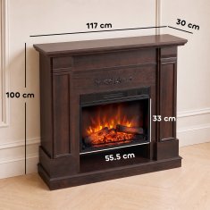 HOMCOM Camino elettrico da terra/incasso con cornice e ripiano per TV 55'', 1800W, effetto fiamma 3D realistico, 3 luminosità, riscaldamento regolabile, telecomando, termostato, timer, 30m2, marrone