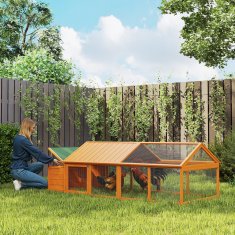 PAWHUT Vrtni kokošnjak za 4-8 kokoši z gnezdilnim območjem in odprljivo streho, zunanji kokošnjak iz smrekovega lesa in kovinske mreže z širokimi vrati, 240x112.5x76 cm, oranžna