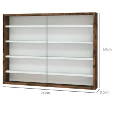 HOMCOM Stenska vitrina s 4 nastavljivimi policami, vitrina za zbirateljstvo, stenski razstavni ormar za zbirateljske predmete, iz stekla in iverne plošče, 80x9.5x60 cm, rjava