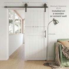 HOMCOM Drseča vrata zunanja stena 81.3x213.4cm, jeklena tirnica, izboljšan ročaj, kolesa, notranja vrata v industrijskem slogu, iz MDF in borov les, nepremočljiva, za kuhinjo, kopalnico, dnevno sobo