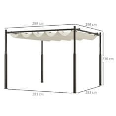 OUTSUNNY Gazebo pergola 3x3 m pergolato z vodoodporno zložljivo umakljivo tkanino, pergolato za vrt teraso balkon verando patio bazen zunanjost, kovinska konstrukcija, kremasto bela