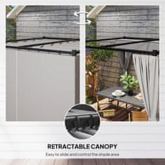 OUTSUNNY Gazebo pergola 3x3 m s stranskimi stenami in zložljivo streho, zunanji gazebo iz kovine in poliestra 180g/m2, za vrt, teraso in poslovne dejavnosti, svetlo siva