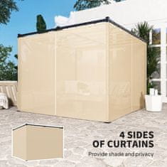 OUTSUNNY Gazebo pergola 3x3 m s stranskimi stenami in zložljivo streho, zunanji gazebo iz kovine in poliestra 180g/m2, za vrt, teraso in poslovne dejavnosti, bež