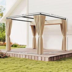OUTSUNNY Gazebo pergola 3x3 m s stranskimi stenami in zložljivo streho, zunanji gazebo iz kovine in poliestra 180g/m2, za vrt, teraso in poslovne dejavnosti, bež